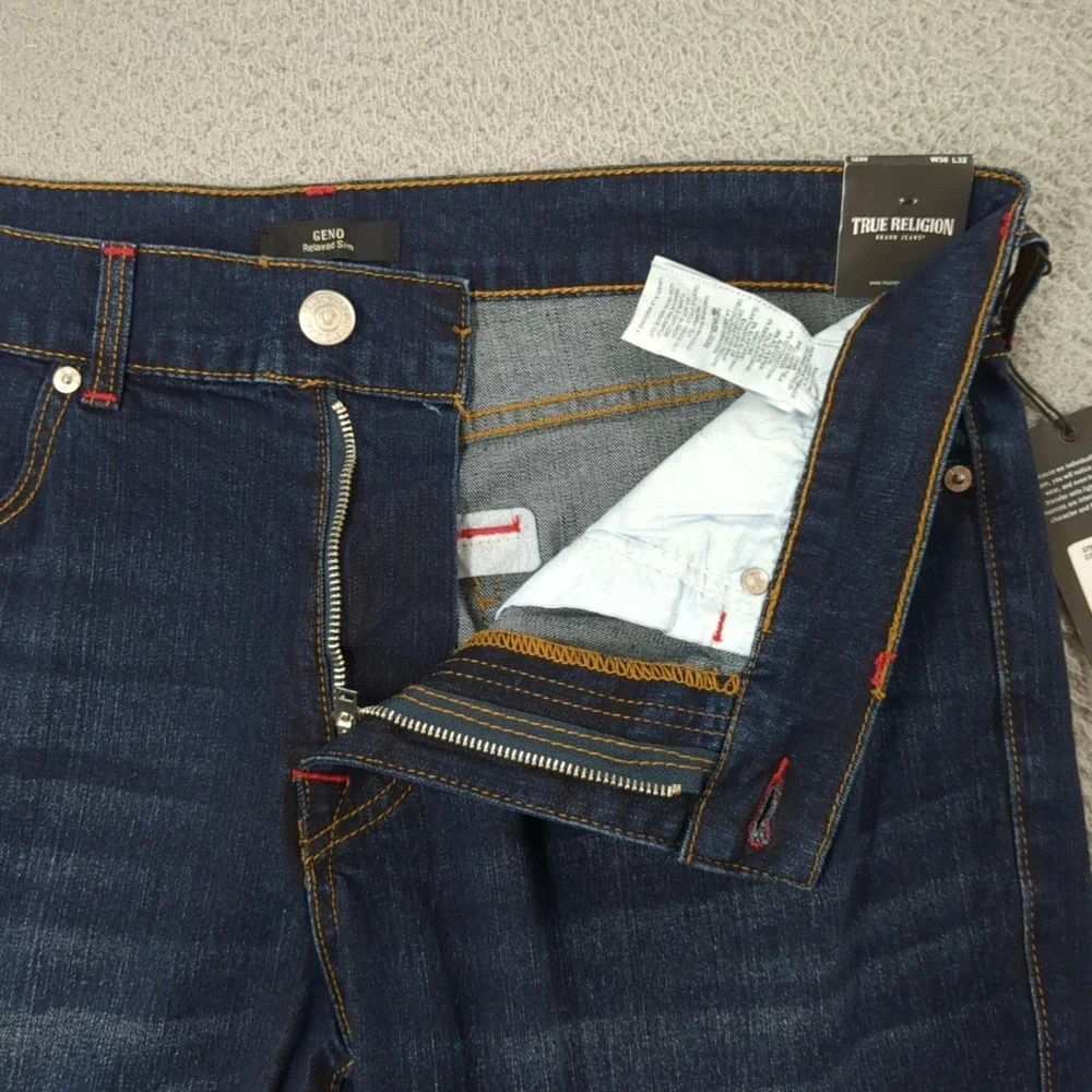 True Religion Geno SN Slim Jeans Mens 36x32 Dark Wash Straight Stretch Denim NWT